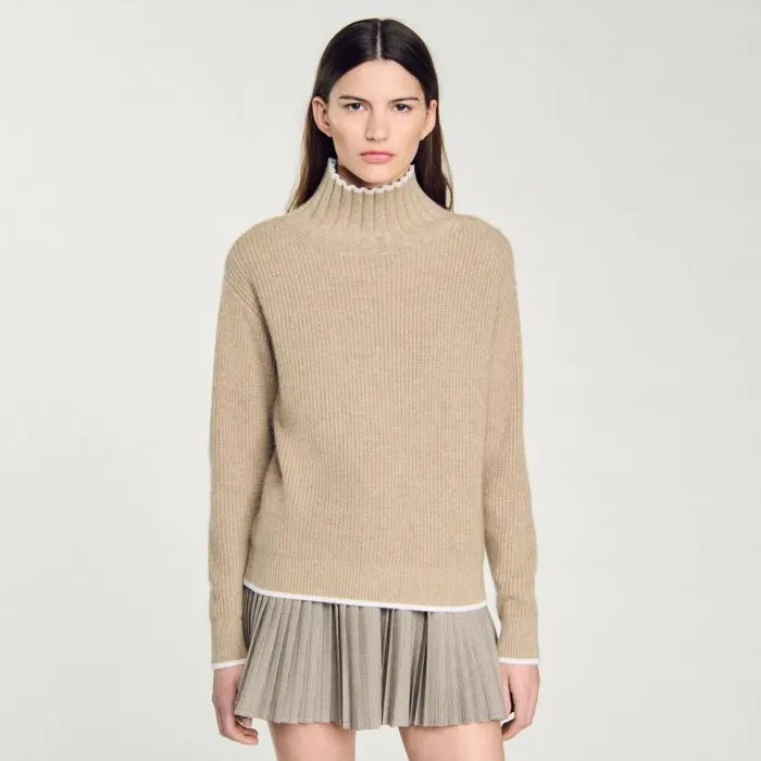 Women Sweaters and Cardigans SANDRO Turtleneck Jumper Beige
