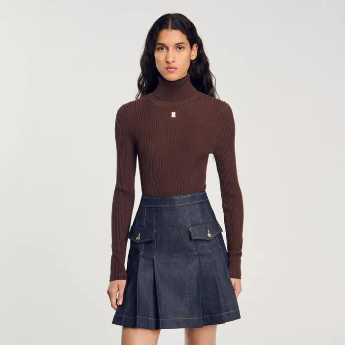 Women Sweaters and Cardigans SANDRO Turtleneck Sweater Brown