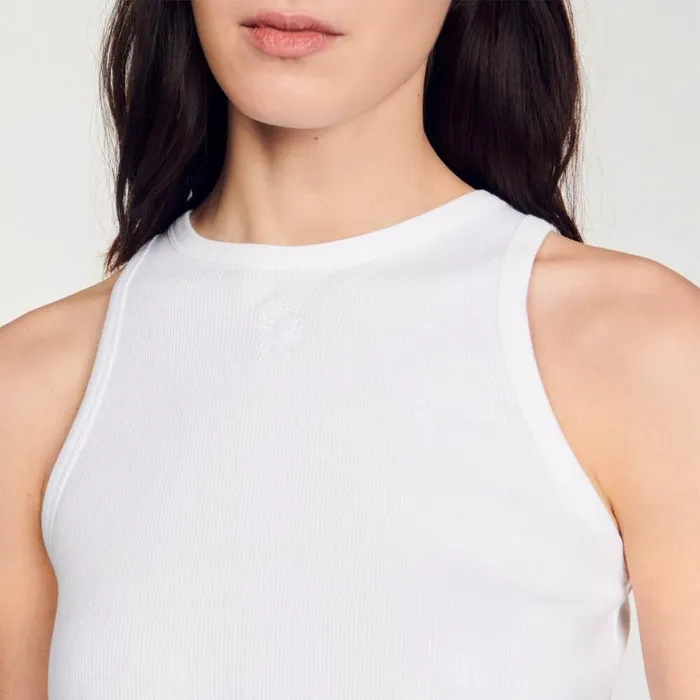 Women Tshirts SANDRO Embroidered Vest Top White