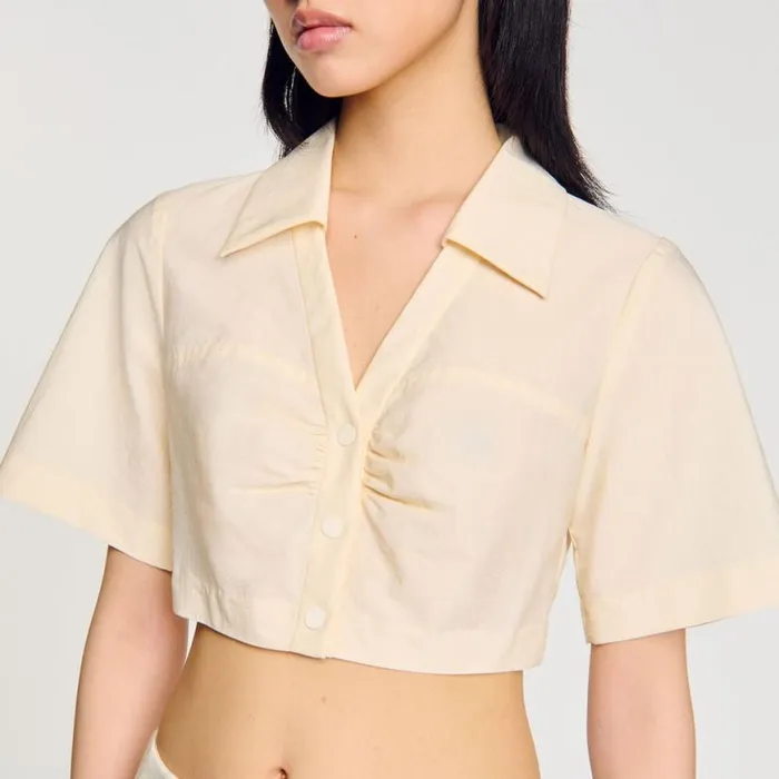 Women Tops and Shirts SANDRO Cropped Gathered Shirt Ecru