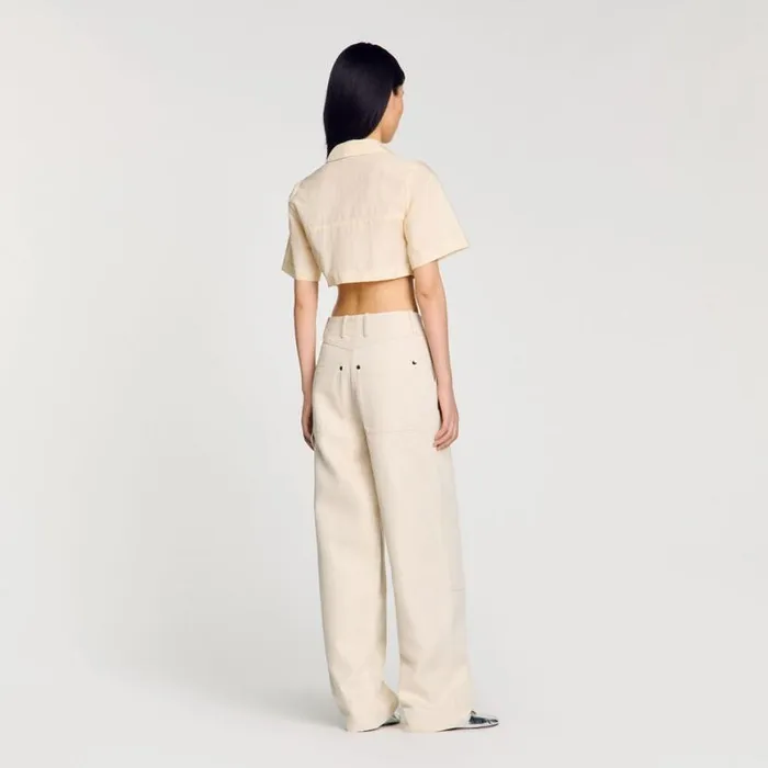 Women Tops and Shirts SANDRO Cropped Gathered Shirt Ecru