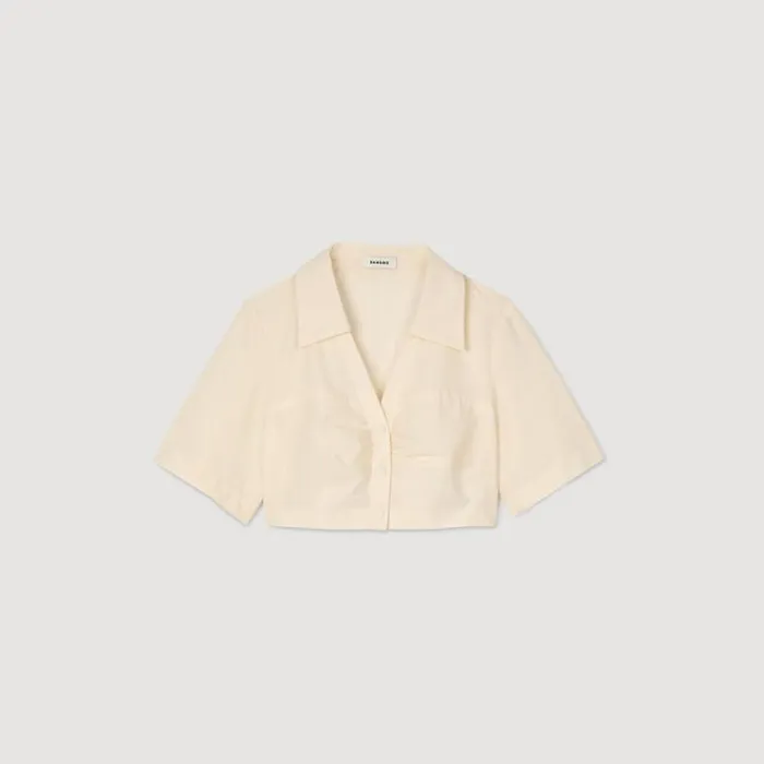 Women Tops and Shirts SANDRO Cropped Gathered Shirt Ecru
