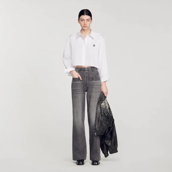 Women Tops and Shirts SANDRO Cropped Poplin Shirt White