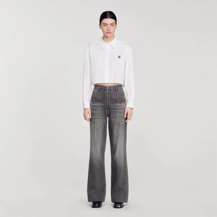 Women Tops and Shirts SANDRO Cropped Poplin Shirt White Women Tops and Shirts SANDRO Cropped Poplin Shirt White