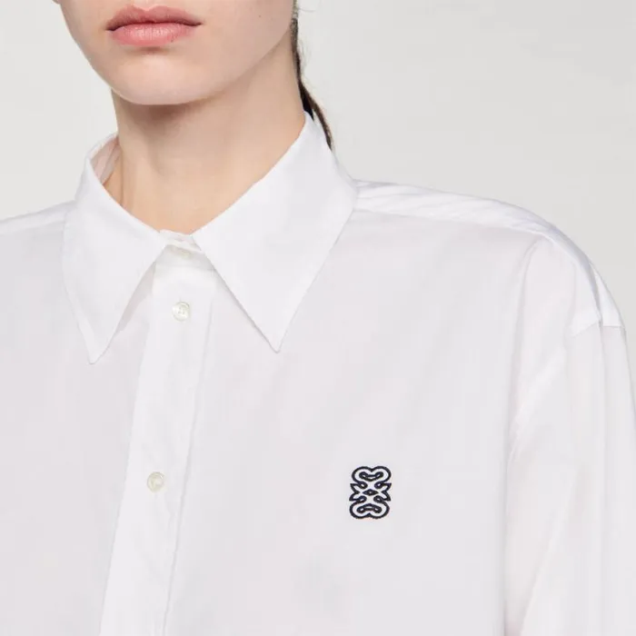 Women Tops and Shirts SANDRO Cropped Poplin Shirt White Women Tops and Shirts SANDRO Cropped Poplin Shirt White