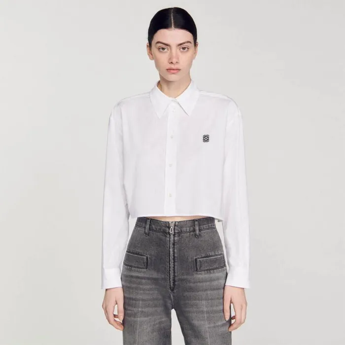 Women Tops and Shirts SANDRO Cropped Poplin Shirt White Women Tops and Shirts SANDRO Cropped Poplin Shirt White