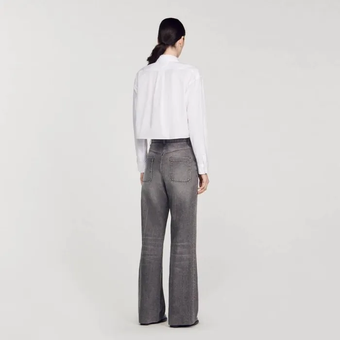 Women Tops and Shirts SANDRO Cropped Poplin Shirt White Women Tops and Shirts SANDRO Cropped Poplin Shirt White
