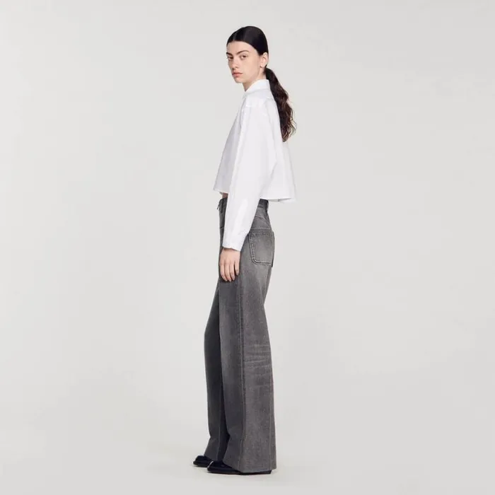 Women Tops and Shirts SANDRO Cropped Poplin Shirt White Women Tops and Shirts SANDRO Cropped Poplin Shirt White
