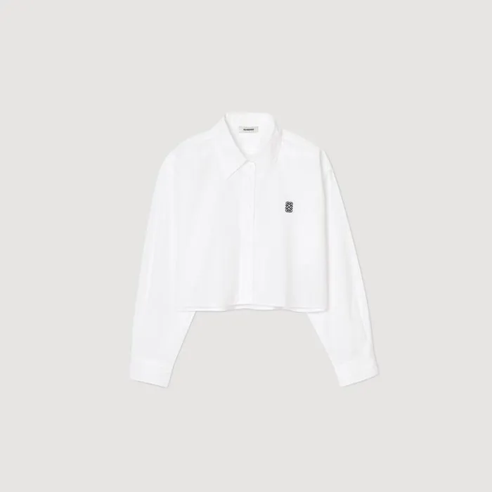 Women Tops and Shirts SANDRO Cropped Poplin Shirt White Women Tops and Shirts SANDRO Cropped Poplin Shirt White