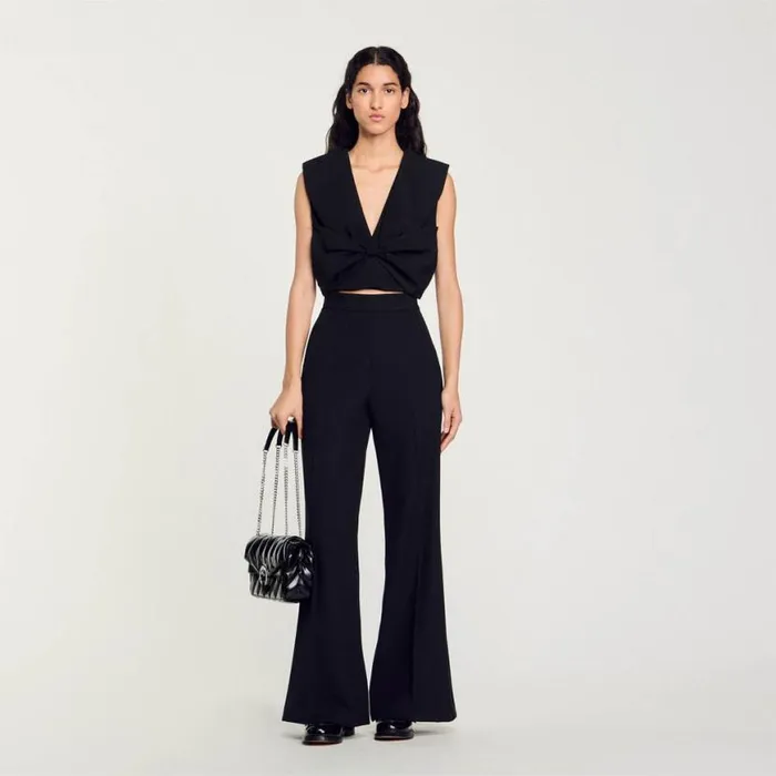 Women Tops and Shirts SANDRO SatinEffect Crop Top Black
