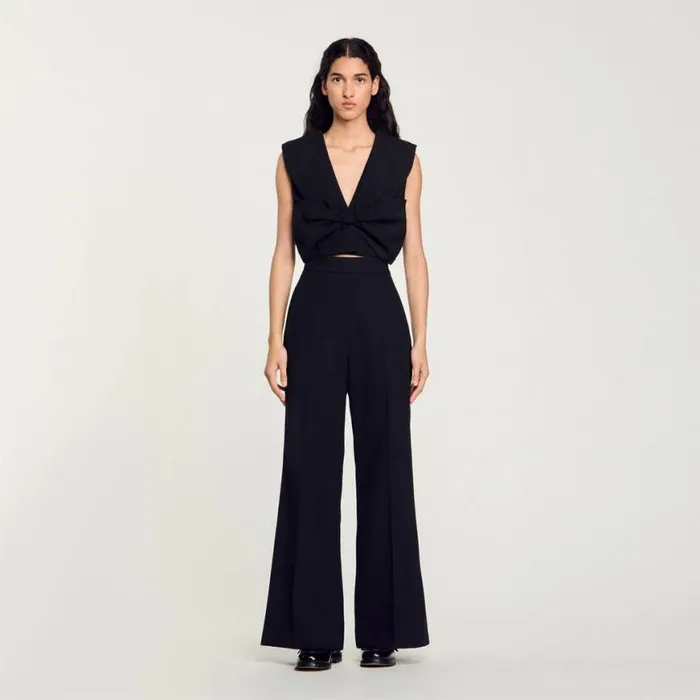 Women Tops and Shirts SANDRO SatinEffect Crop Top Black