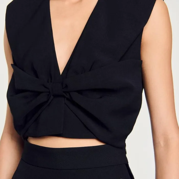 Women Tops and Shirts SANDRO SatinEffect Crop Top Black