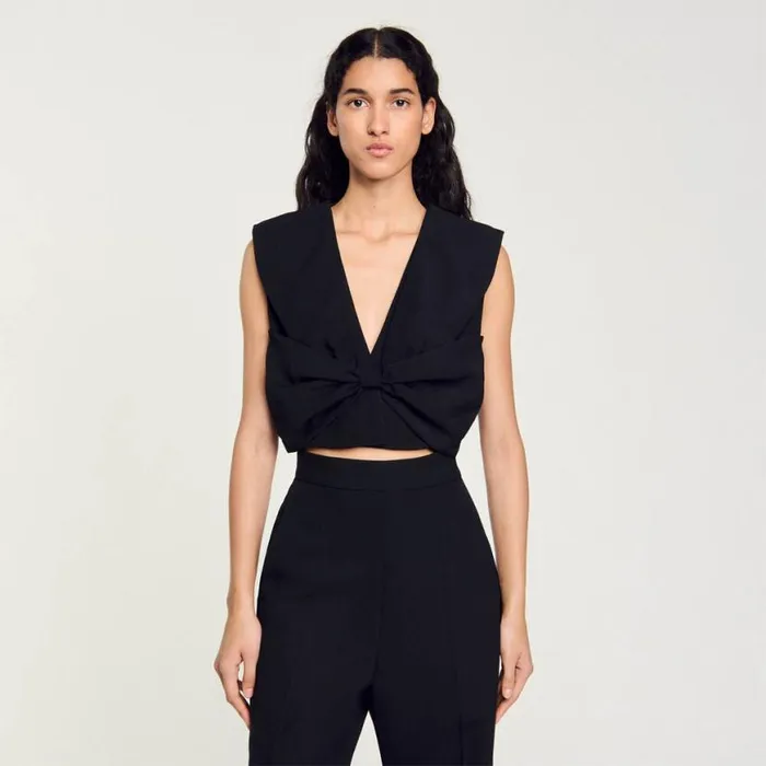 Women Tops and Shirts SANDRO SatinEffect Crop Top Black