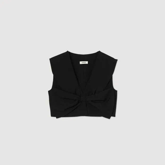 Women Tops and Shirts SANDRO SatinEffect Crop Top Black