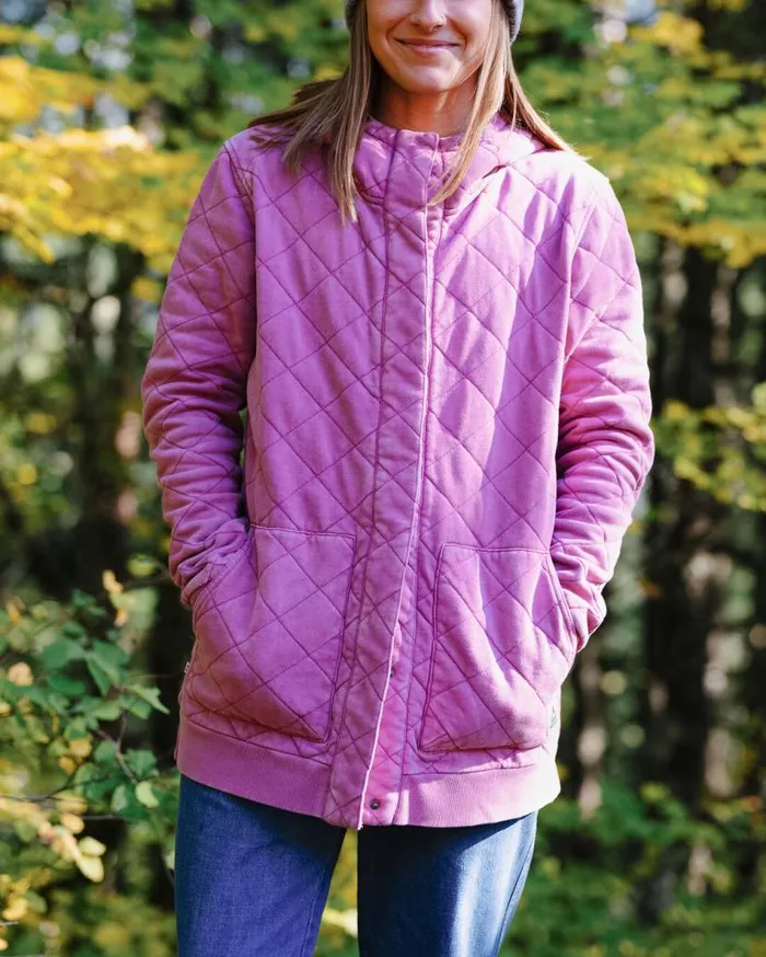 Women Tops Passenger Clementine Recycled Quilted Popper Up Hoodie Mauve Haze Mauve Haze