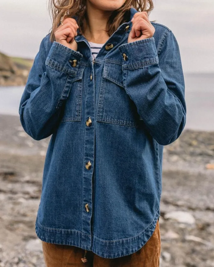 Women Tops Passenger Coral Organic LS Shirt Washed Denim Washed Denim