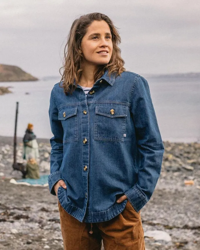 Women Tops Passenger Coral Organic LS Shirt Washed Denim Washed Denim