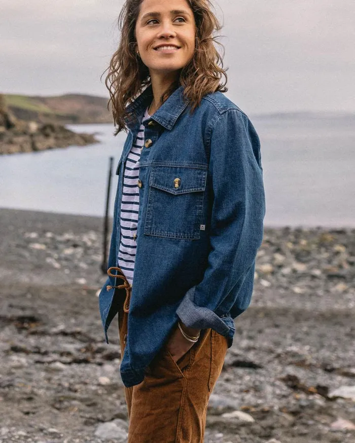 Women Tops Passenger Coral Organic LS Shirt Washed Denim Washed Denim