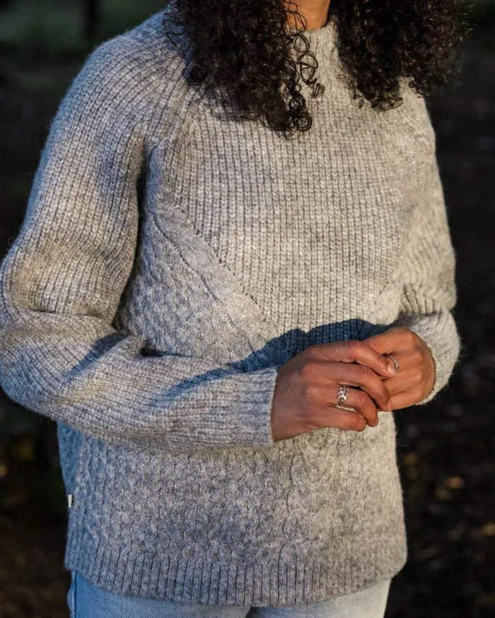 Women Tops Passenger Cozy Cable Recycled Knitted Jumper Grey Marl Grey Marl