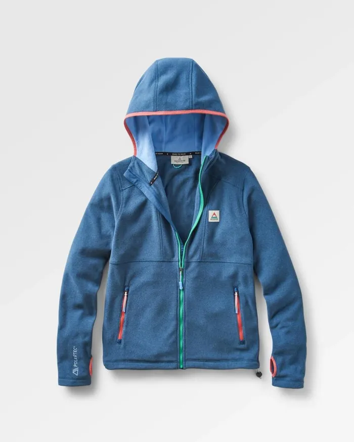 Women Tops Passenger Crest Polartec Fleece Hoodie Dark Denim Marl