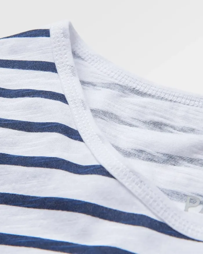 Women Tops Passenger Magnolia Recycled Cotton Crochet Trim TShirt Navy Stripe Navy Stripe
