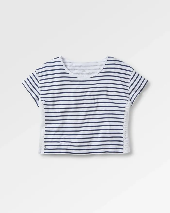 Women Tops Passenger Magnolia Recycled Cotton Crochet Trim TShirt Navy Stripe Navy Stripe