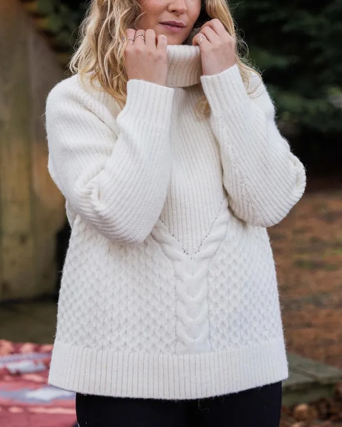 Women Tops Passenger Snuggle Recycled Knitted Polo Neck Off White Off White