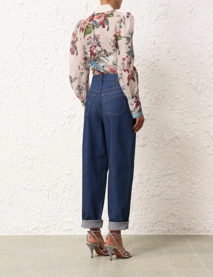 Women Tops Zimmermann Matchmaker Floral Body Shirt Ivory Barkcloth Print