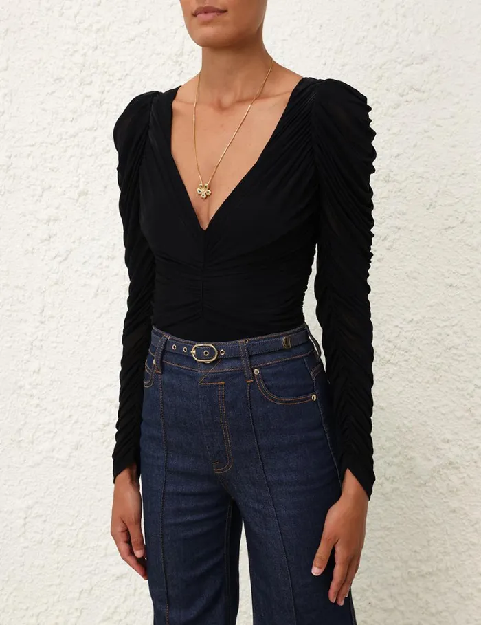 Women Tops Zimmermann Natura Gathered Bodysuit Black