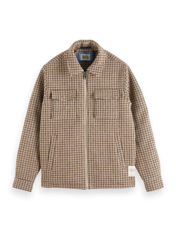 Wool Blend Zipthru Overshirt Brown Check Men Scotch and Soda Jackets and Coats Wool Blend Zipthru Overshirt Brown Check Men Scotch and Soda Jackets and Coats