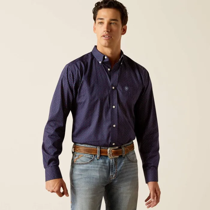 Wrinkle Free Wells Fitted Shirt Peacoat Men Ariat Button Down Shirts