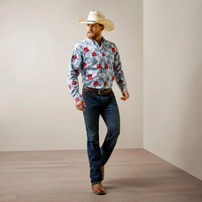 Wrinkle Resist Red White And Blue Pareau Western Aloha Stretch Classic Fit Shirt Chambray Blue Men Ariat Button Down Shirts Wrinkle Resist Red White And Blue Pareau Western Aloha Stretch Classic Fit Shirt Chambray Blue Men Ariat Button Down Shirts