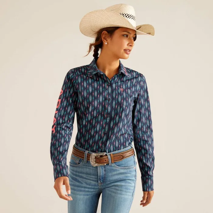 Wrinkle Resist Team Kirby Stretch Shirt Backwoods Ikat Women Ariat TShirts and Tops