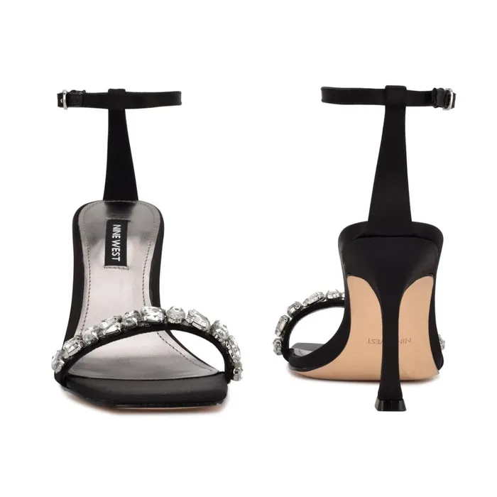 Yazmin Ankle Strap Dress Sandals Black Satin Crystal Women Nine West Heeled Yazmin Ankle Strap Dress Sandals Black Satin Crystal Women Nine West Heeled
