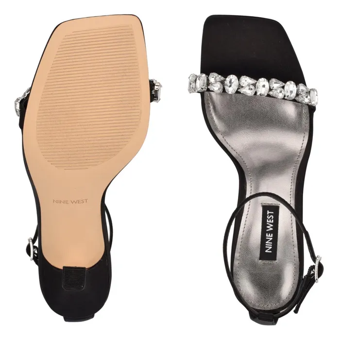 Yazmin Ankle Strap Dress Sandals Black Satin Crystal Women Nine West Heeled Yazmin Ankle Strap Dress Sandals Black Satin Crystal Women Nine West Heeled