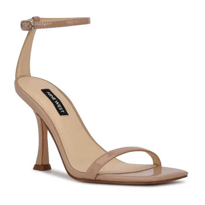 Yess Ankle Strap Sandals Antique Taupe Patent Women Nine West Dress Yess Ankle Strap Sandals Antique Taupe Patent Women Nine West Dress