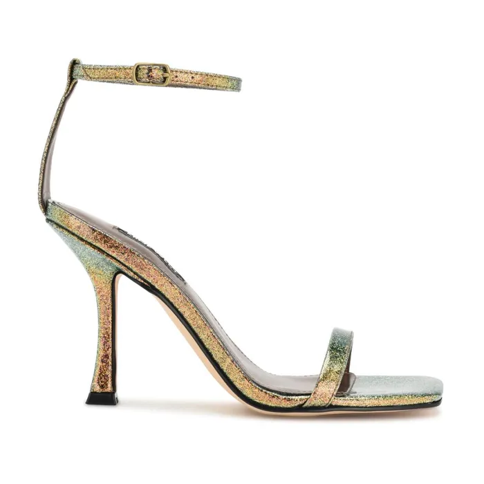 Yess Ankle Strap Sandals Bronze Glitter Women Nine West High Heels