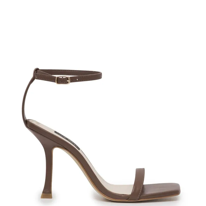 Yess Ankle Strap Sandals Brown Leather Women Nine West High Heels