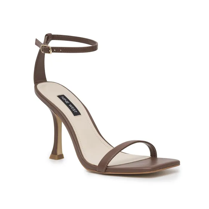 Yess Ankle Strap Sandals Brown Leather Women Nine West High Heels Yess Ankle Strap Sandals Brown Leather Women Nine West High Heels