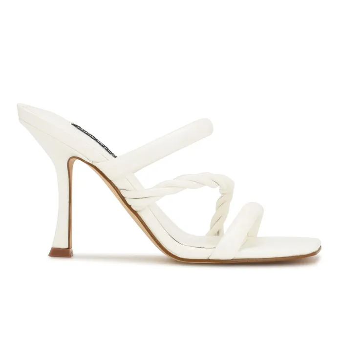 Yester Heeled Slide Sandals White Women Nine West Dress