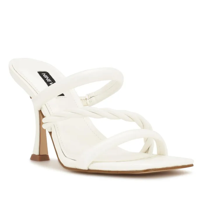 Yester Heeled Slide Sandals White Women Nine West Dress Yester Heeled Slide Sandals White Women Nine West Dress