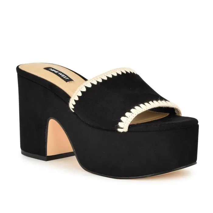 Yickie Platform Slide Sandals Black Women Nine West Wedges Yickie Platform Slide Sandals Black Women Nine West Wedges
