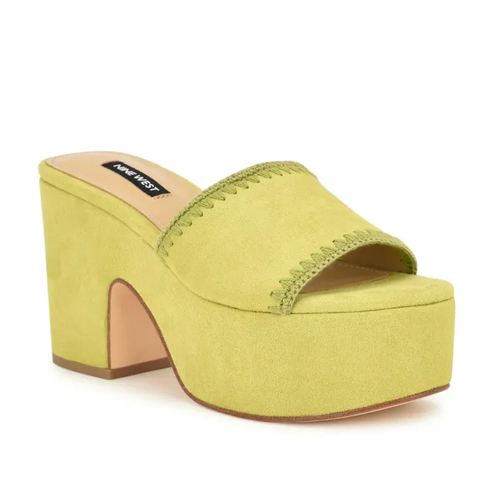 Yickie Platform Slide Sandals Green Women Nine West Mid Heels Yickie Platform Slide Sandals Green Women Nine West Mid Heels