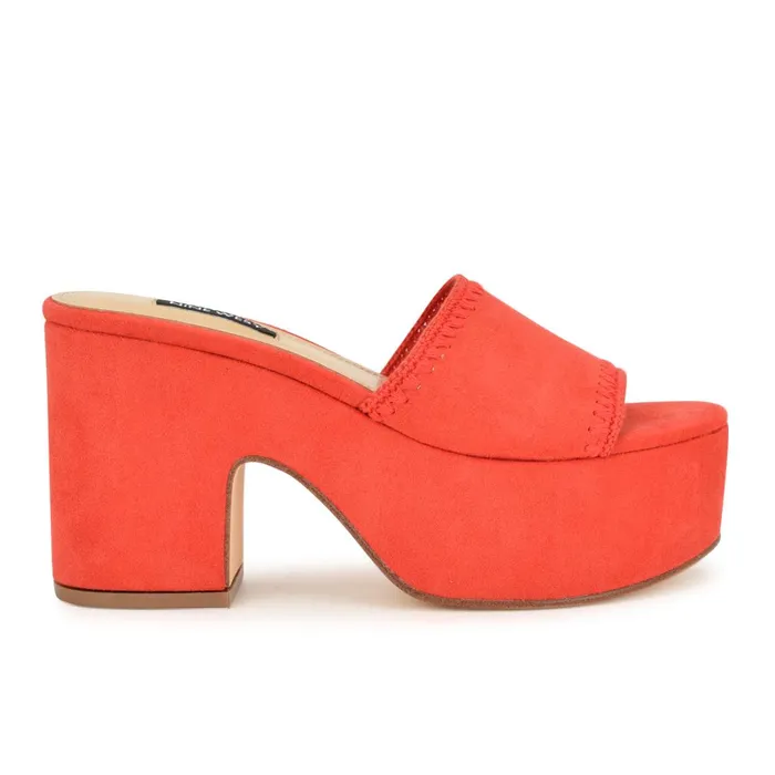 Yickie Platform Slide Sandals Red Women Nine West Wedges