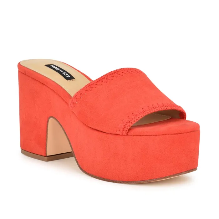 Yickie Platform Slide Sandals Red Women Nine West Wedges Yickie Platform Slide Sandals Red Women Nine West Wedges