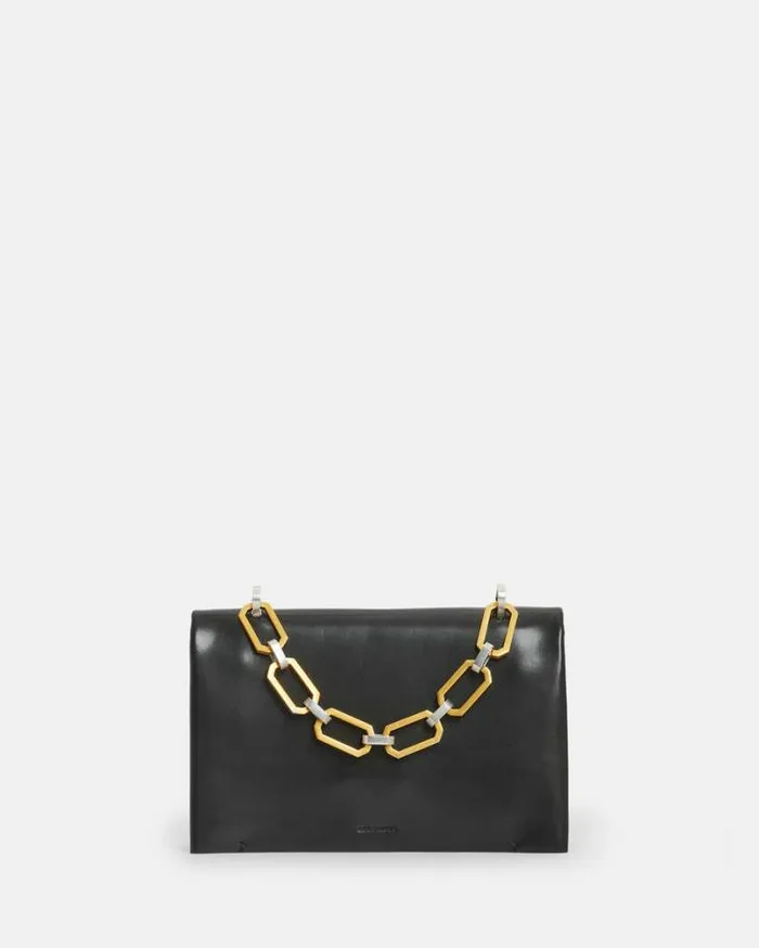 Yua Leather Removable Chain Clutch Bag Black Women AllSaints Handbags and Wallets