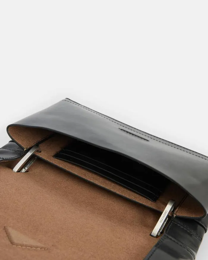 Yua Leather Removable Chain Clutch Bag Black Women AllSaints Handbags and Wallets Yua Leather Removable Chain Clutch Bag Black Women AllSaints Handbags and Wallets