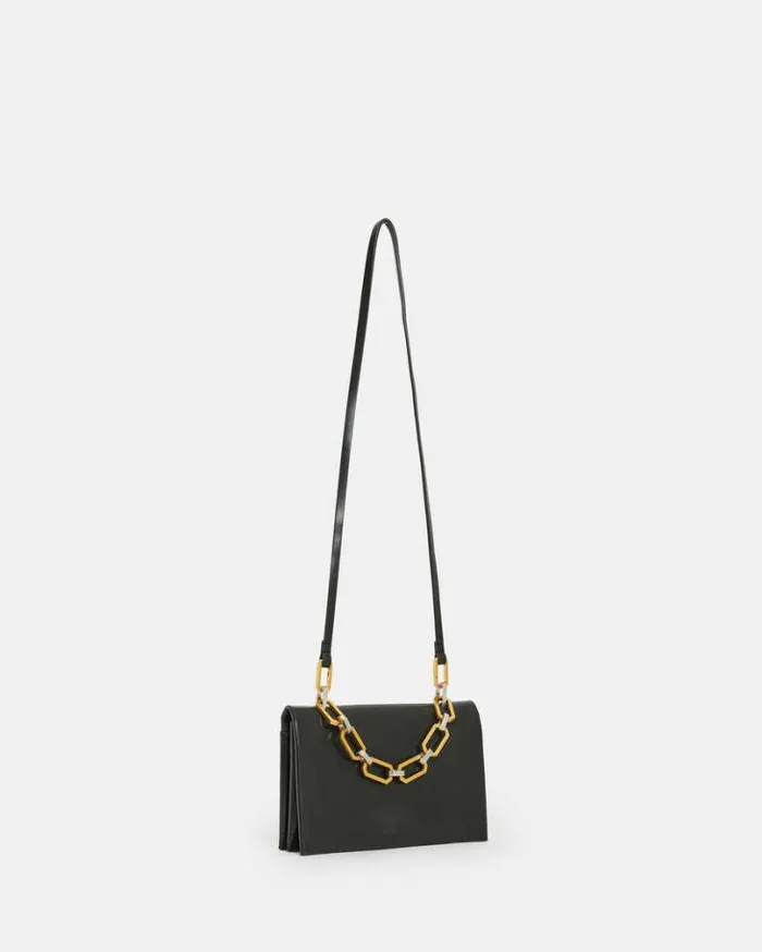 Yua Leather Removable Chain Clutch Bag Black Women AllSaints Handbags and Wallets Yua Leather Removable Chain Clutch Bag Black Women AllSaints Handbags and Wallets