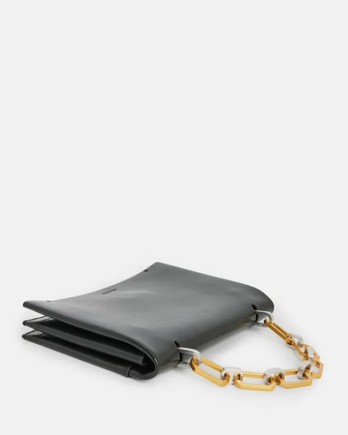 Yua Leather Removable Chain Clutch Bag Black Women AllSaints Handbags and Wallets Yua Leather Removable Chain Clutch Bag Black Women AllSaints Handbags and Wallets