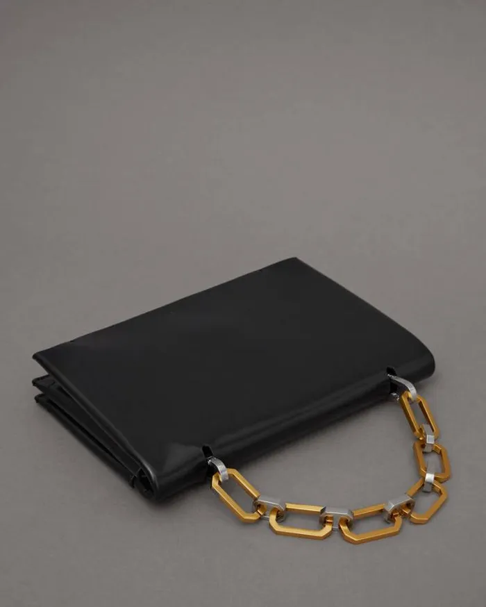 Yua Leather Removable Chain Clutch Bag Black Women AllSaints Handbags and Wallets Yua Leather Removable Chain Clutch Bag Black Women AllSaints Handbags and Wallets